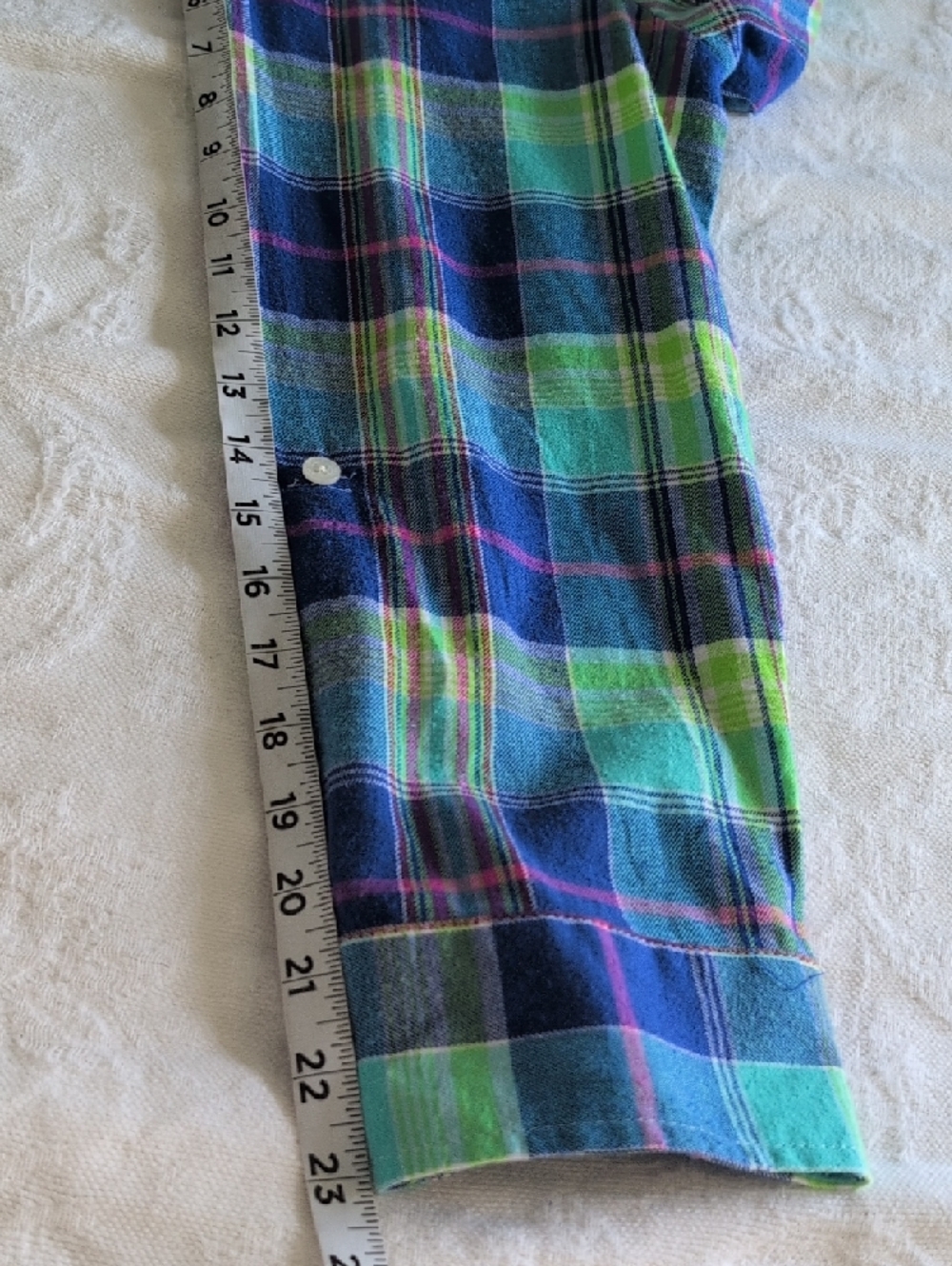 Lauren Ralph Lauren Blue Green Plaid Button-Up Nightgown - Picture 9 of 13